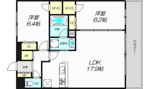 セノアタワー新大阪２LDK間取り図